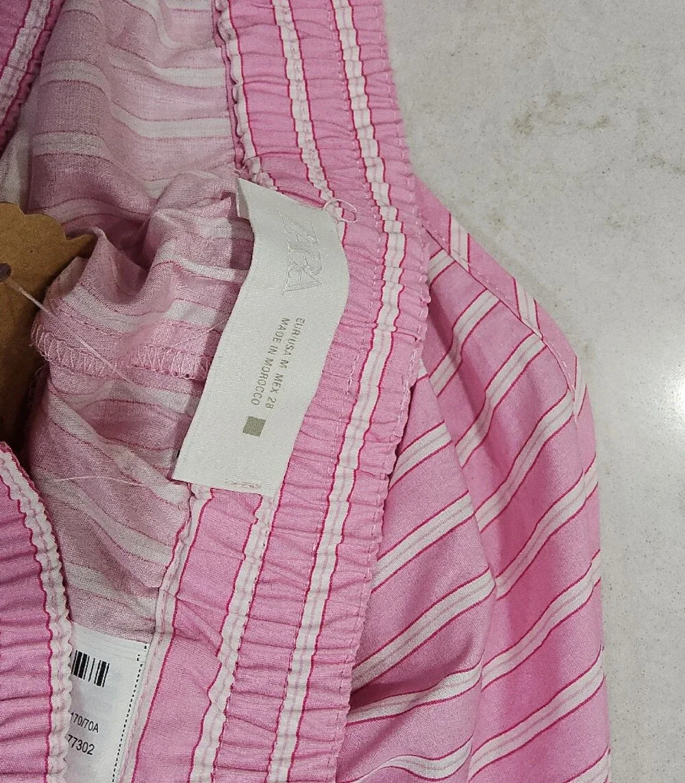 Zara Pink & White Striped Tie-Back Top & Shorts Set